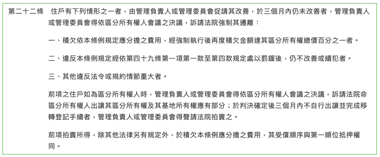 OK公寓大廈管理條例第22條