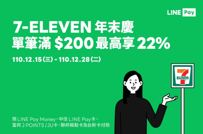 【7-ELEVEN】 使用LINE Pay消費滿NT$200 最高享LINE POINTS 22%回饋